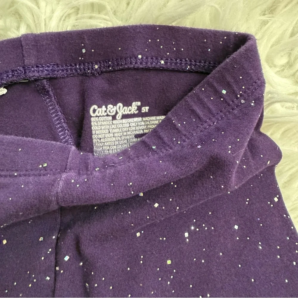 Cat & Jack Purple Glitter Leggings & Carter’s Colorful Shirt